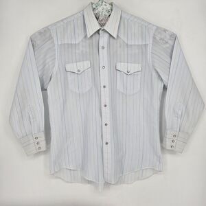 Vintage Wrangler Shirt Mens 16.5‎ 34 X Long Tails Striped Western Pearl Snap